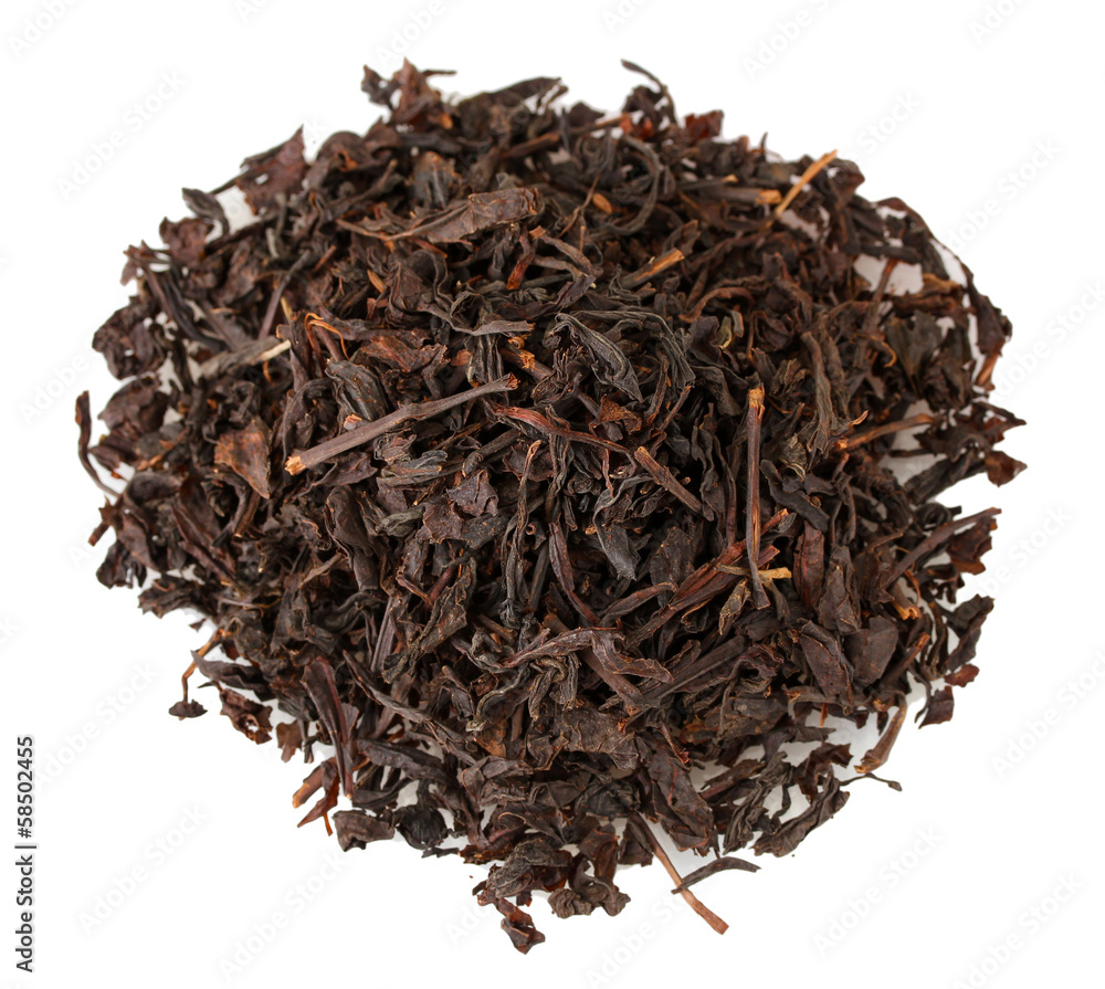 aromatic black dry tea, isolated on white aromatic black dry tea, isolated on white