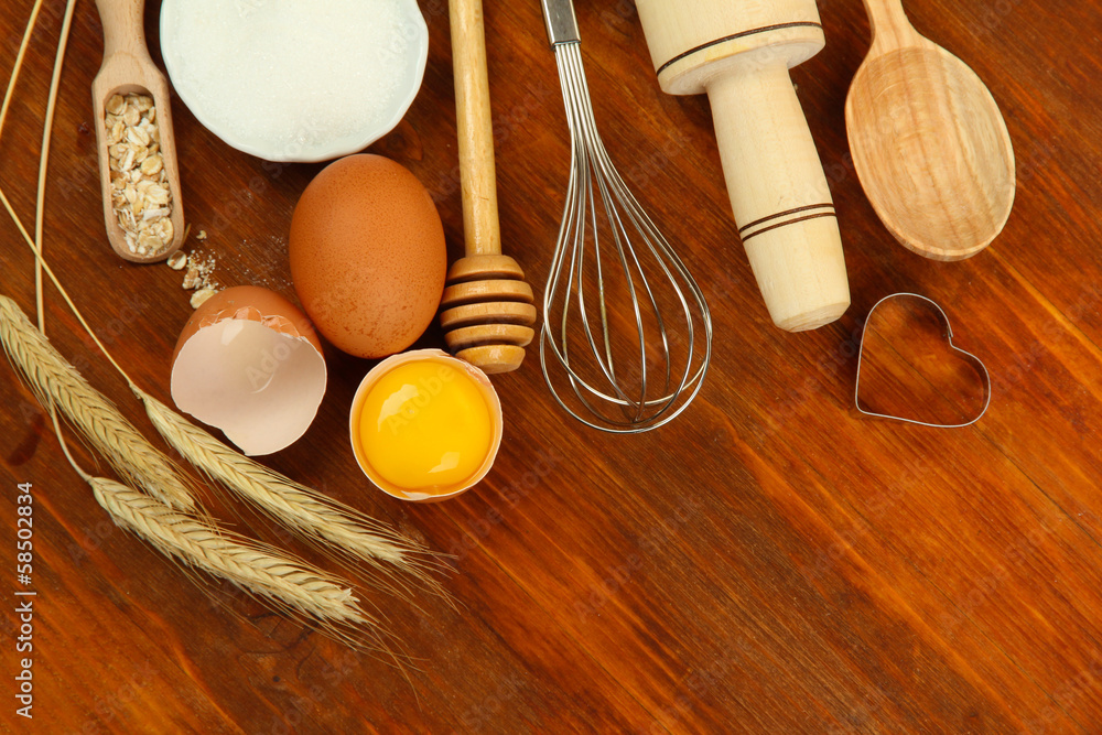 Cooking concept. Basic baking ingredients and kitchen tools Cooking concept. Basic baking ingredients and kitchen tools