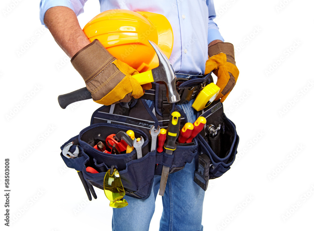 Worker with a tool belt. Construction. Worker with a tool belt. Construction.