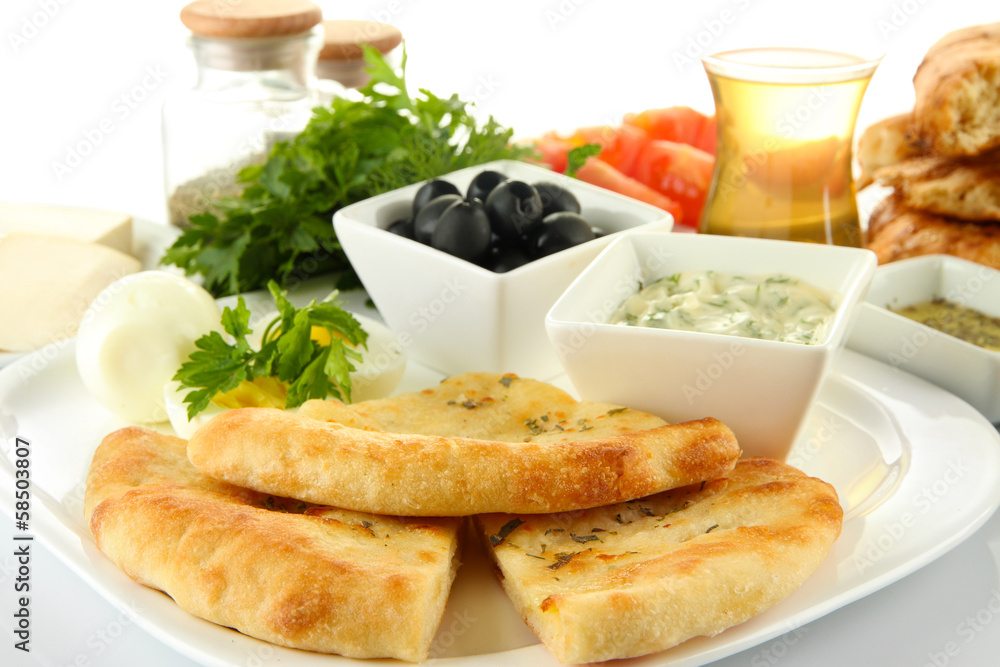 Traditional Turkish breakfast close up Traditional Turkish breakfast close up