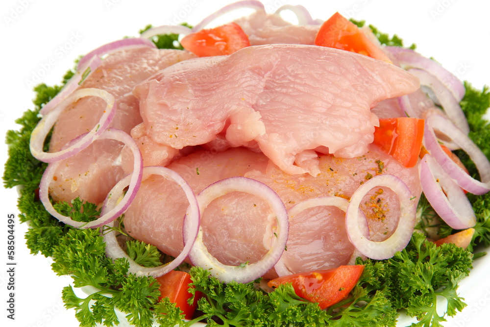 Turkey meat with spices in bowl close up Turkey meat with spices in bowl close up