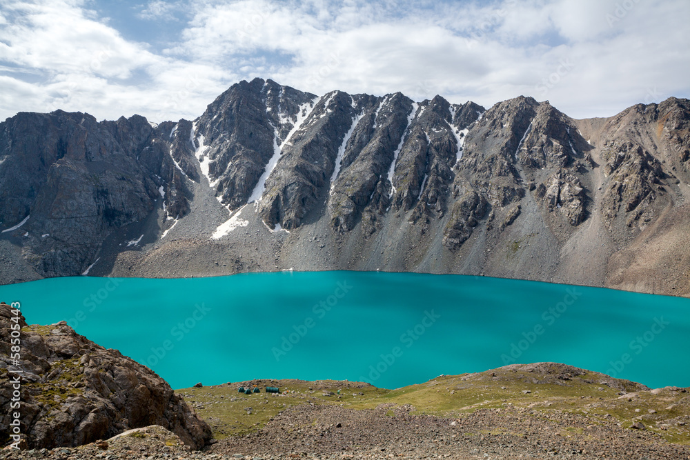 Mountaineering camp at Ala-Kul lake in Kyrgyzstan