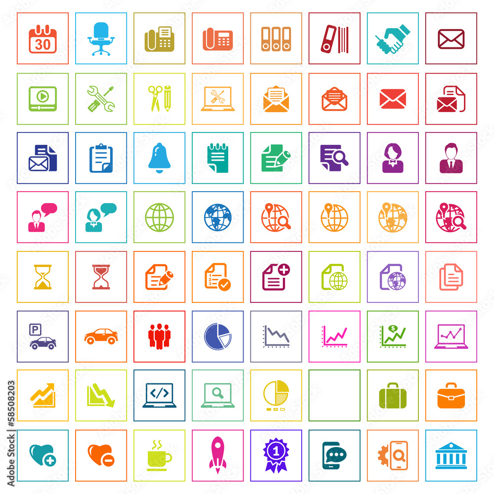 Business icon set, colorful and outline series Business icon set, colorful and outline series