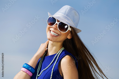 Girl young hat glasses