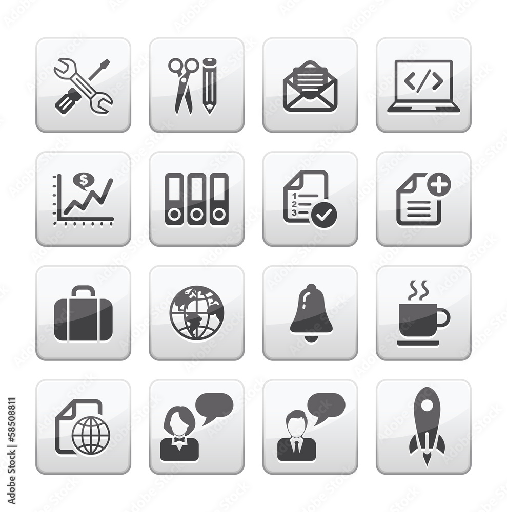 Business and media icon set, gray 2 dimension series Business and media icon set, gray 2 dimension series