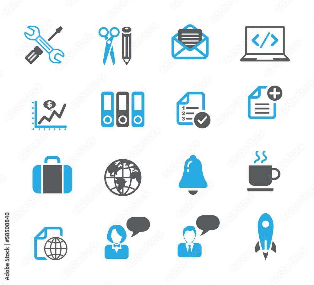 Business and media icon set, dark gray - blue series Business and media icon set, dark gray - blue series