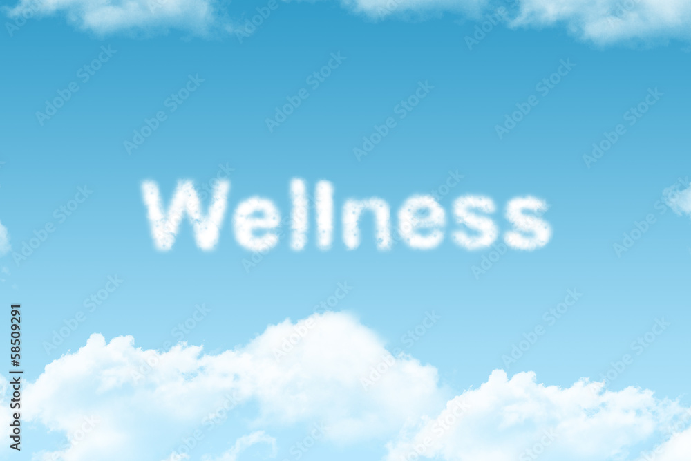 wellness - cloud word on blue sky background