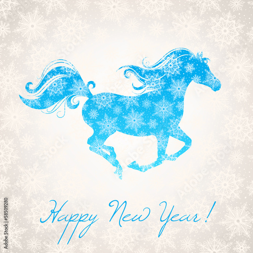 new year horse and snowflakes