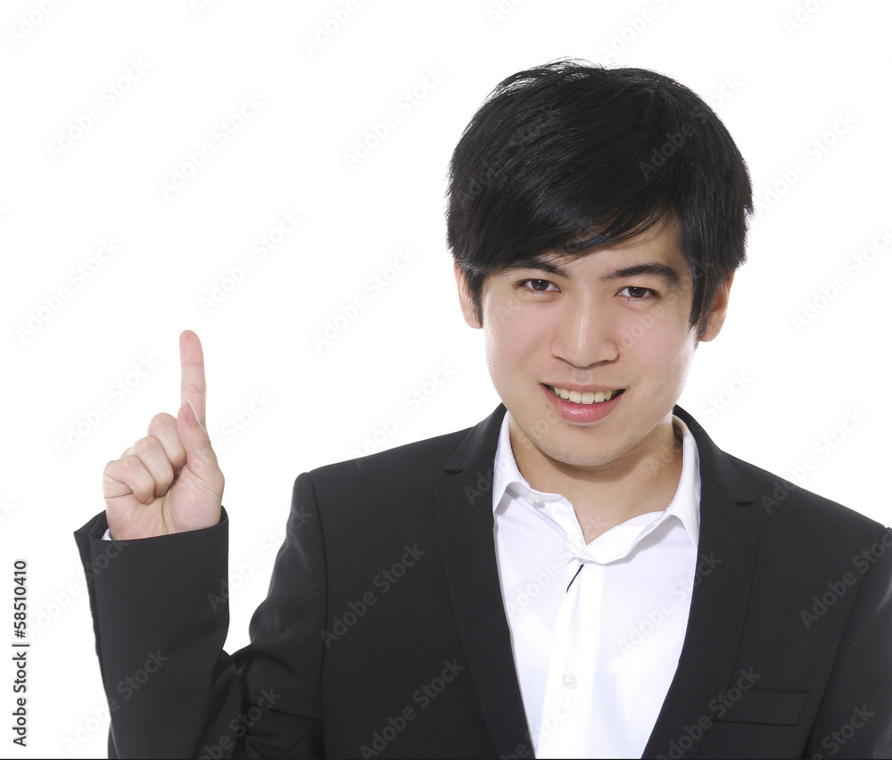 young business smile man showing pointing up, young business smile man showing pointing up,