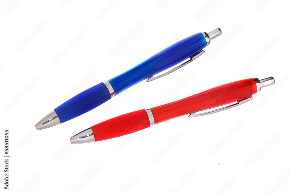 red and blue pens isolated on white
