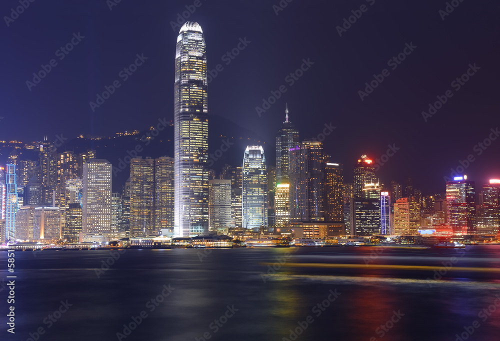 Hong Kong city skyline panorama at night
