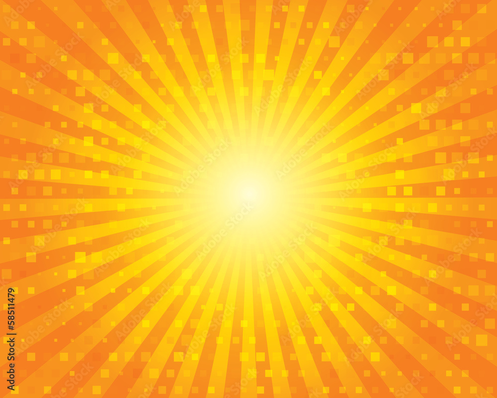 Sun Sunburst Pattern with squares. Orange sky. Sun Sunburst Pattern with squares. Orange sky.