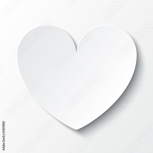 Paper heart Valentines day card on white.