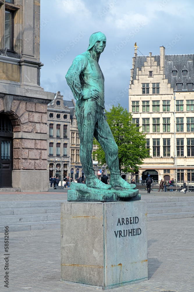 Statue of dock labourer near the Antwerp City Hall, Belgium