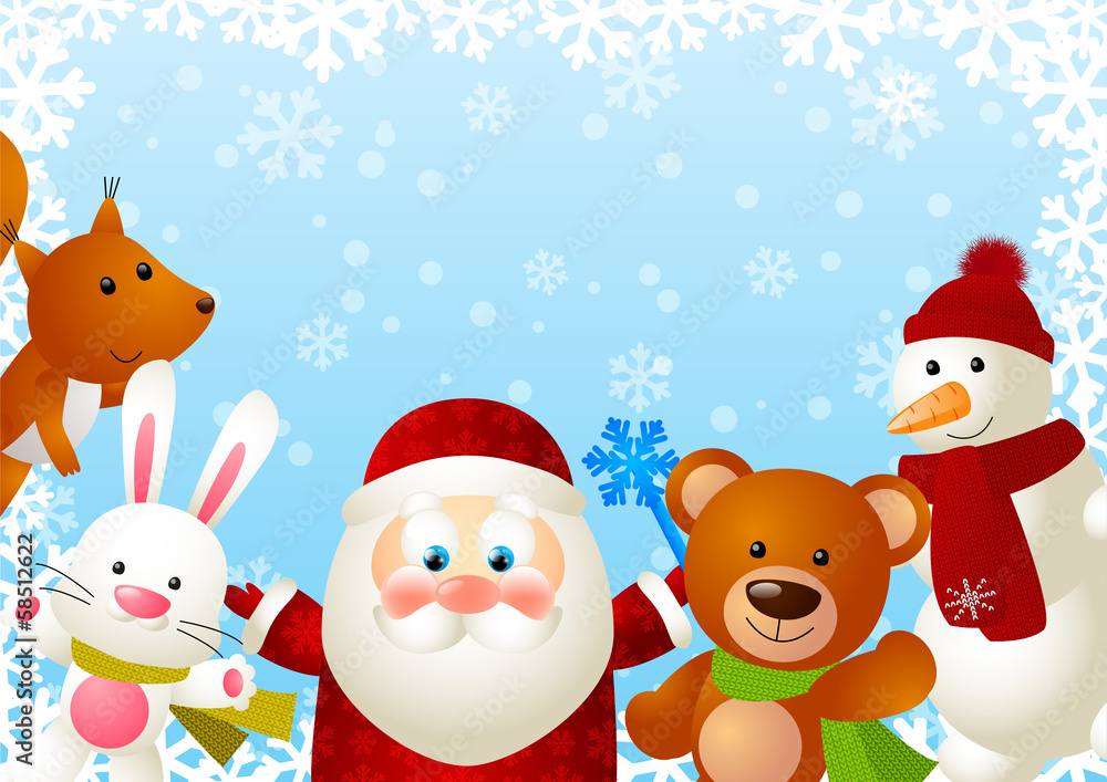 Funny Santa with cute animals Funny Santa with cute animals