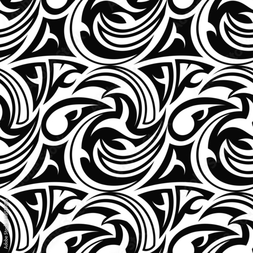 Obraz na plátně Black and white seamless texture tribal