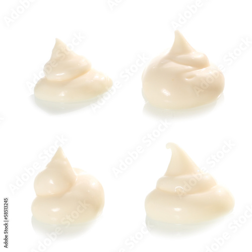 Tableau sur toile Four piles of mayonnaise or white creamy dressing