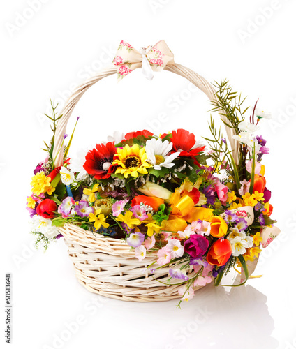 basket decorated with flowers