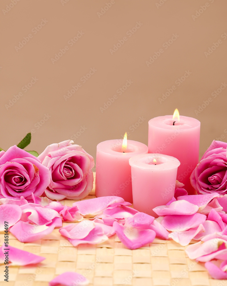 spa set with rose and candle on mat spa set with rose and candle on mat