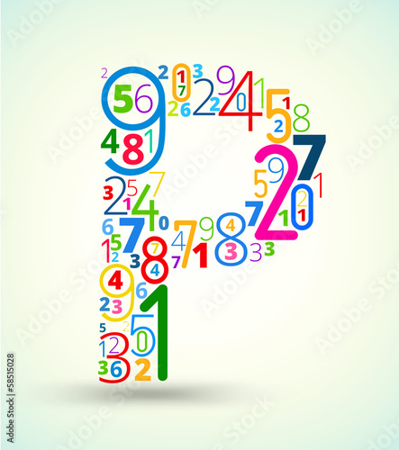 Letter P, colored vector font from numbers