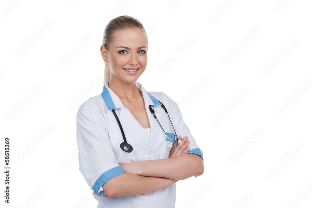 Portrait of young beautiful female doctor.