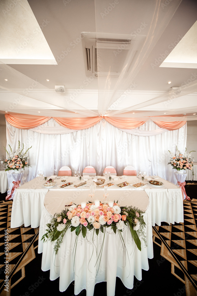 Wedding chair and table setting at restaurant