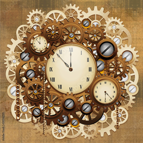 Steampunk Style Clocks and Gears-Orologio Antico Meccanismo