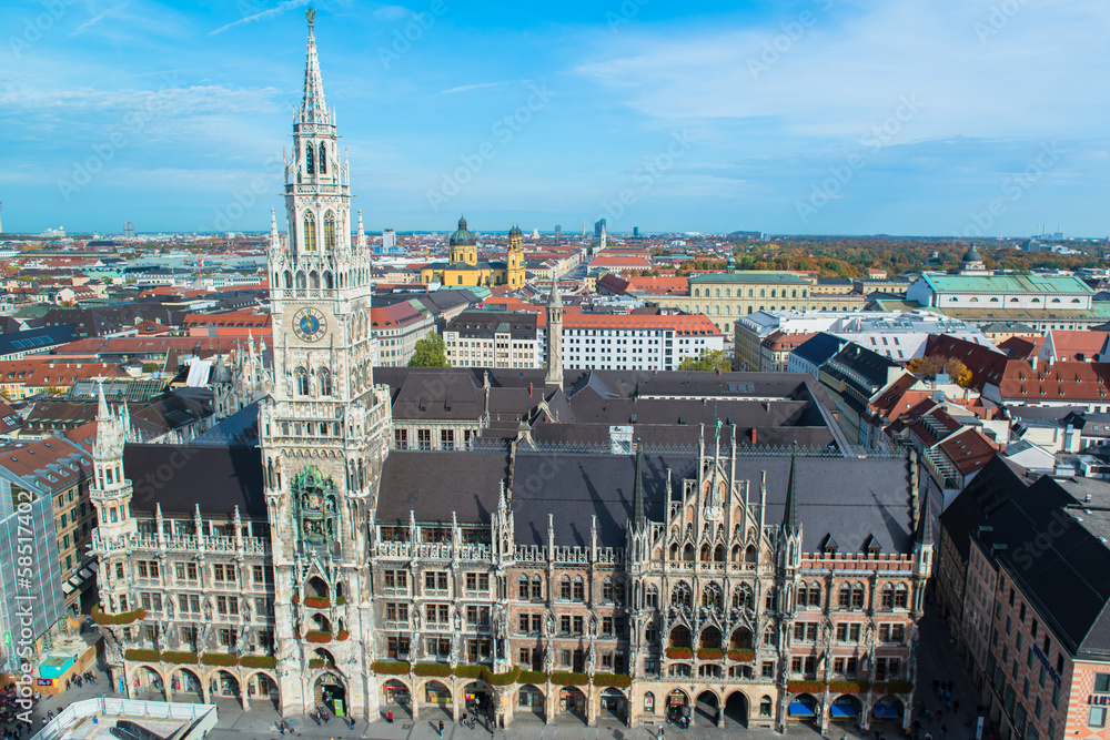 Fototapeta premium Aerial view of Munchen Marienplatz