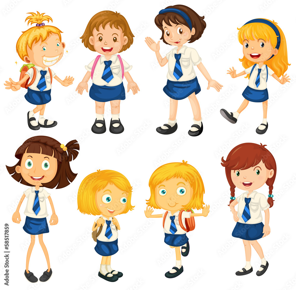 Eight schoolgirls in their uniforms Eight schoolgirls in their uniforms