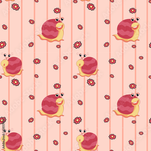 A seamless design with flowers and snails