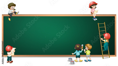 Kids around the empty greenboard