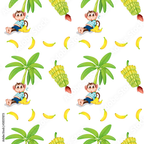 Seamless design with monkeys and bananas