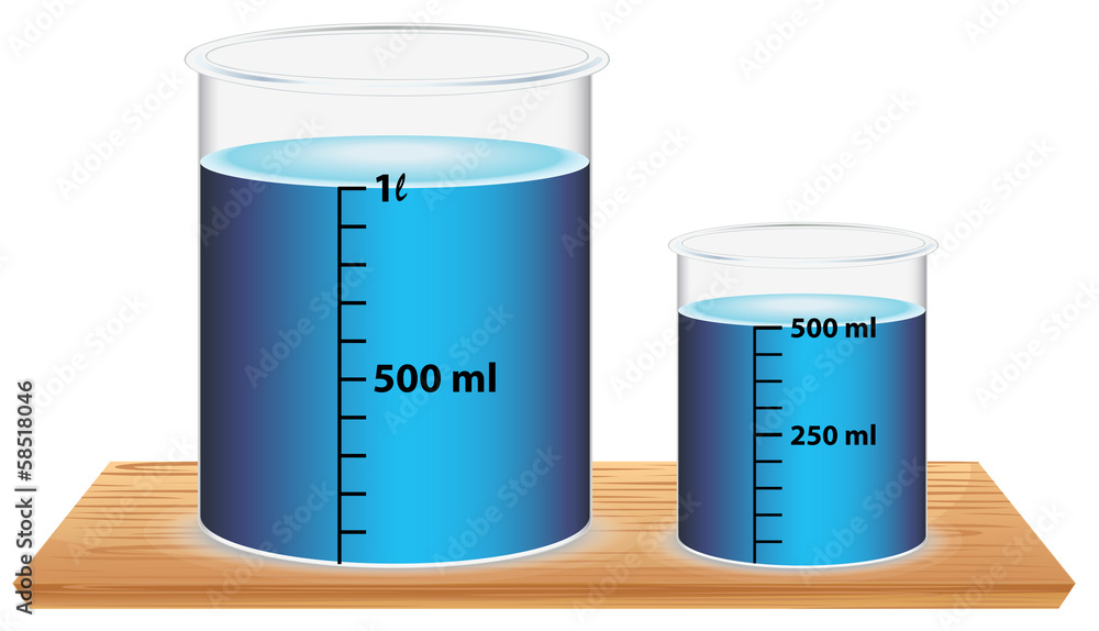 A small and a big laboratory beaker A small and a big laboratory beaker