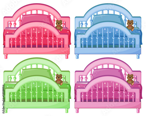Four colorful beds