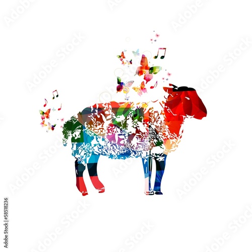 Colorful vector sheep with butterflies.