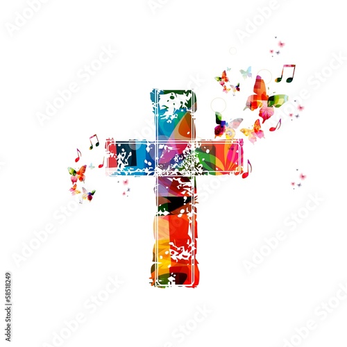Colorful cross background with butterflies