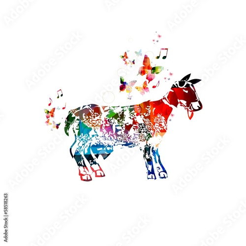Colorful goat background with butterflies.