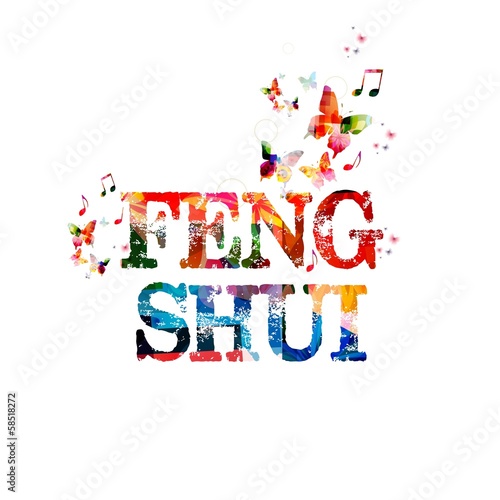 Colorful feng shui background with butterflies