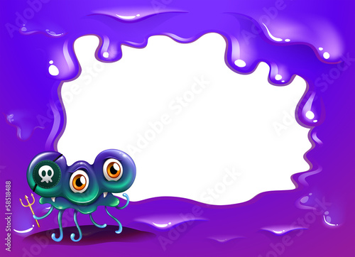A purple border template with a three-eyed monster