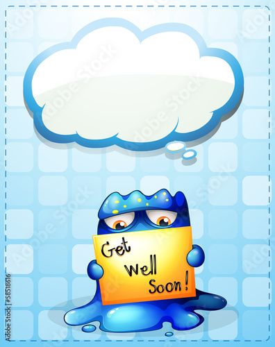 A monster holding a get-well-soon card with an empty callout