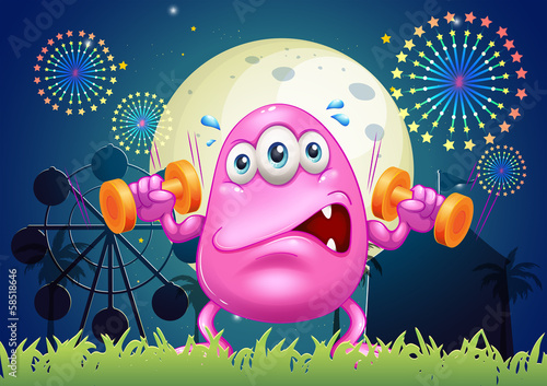 A sweaty pink monster exercising
