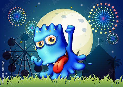 A park with a boastful blue monster
