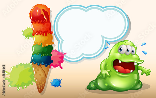 A sweaty fat monster near the giant icecream