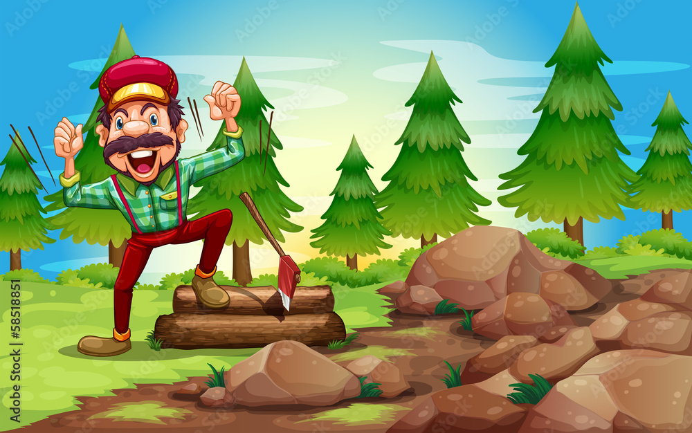 A woodman in the forest near the pine trees A woodman in the forest near the pine trees