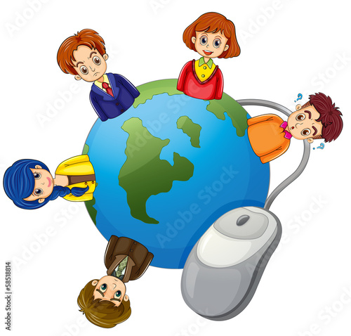 A globe surrounded with business minded people