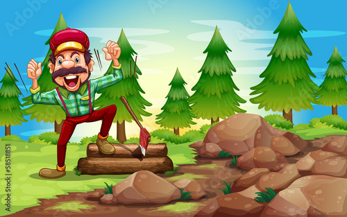 A woodman in the forest near the pine trees