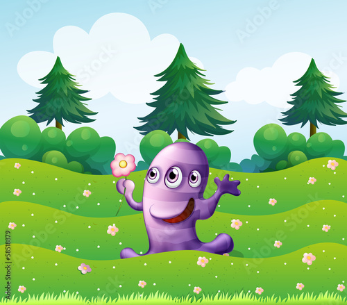 A  three-eyed violet monster above the hill