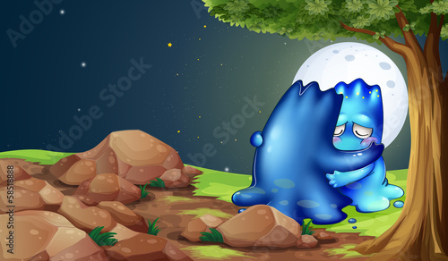 A monster comforting a friend near the tree