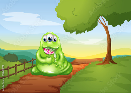 A monster walking while eating a lollipop
