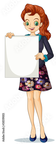 A smiling businesswoman holding an empty board